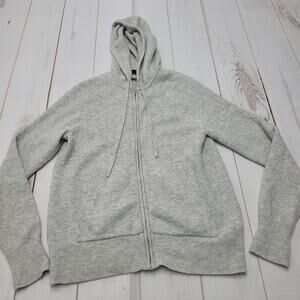 J. Crew zip up gray hoodie super soft yarn minimalist capsule wool alpaca medium